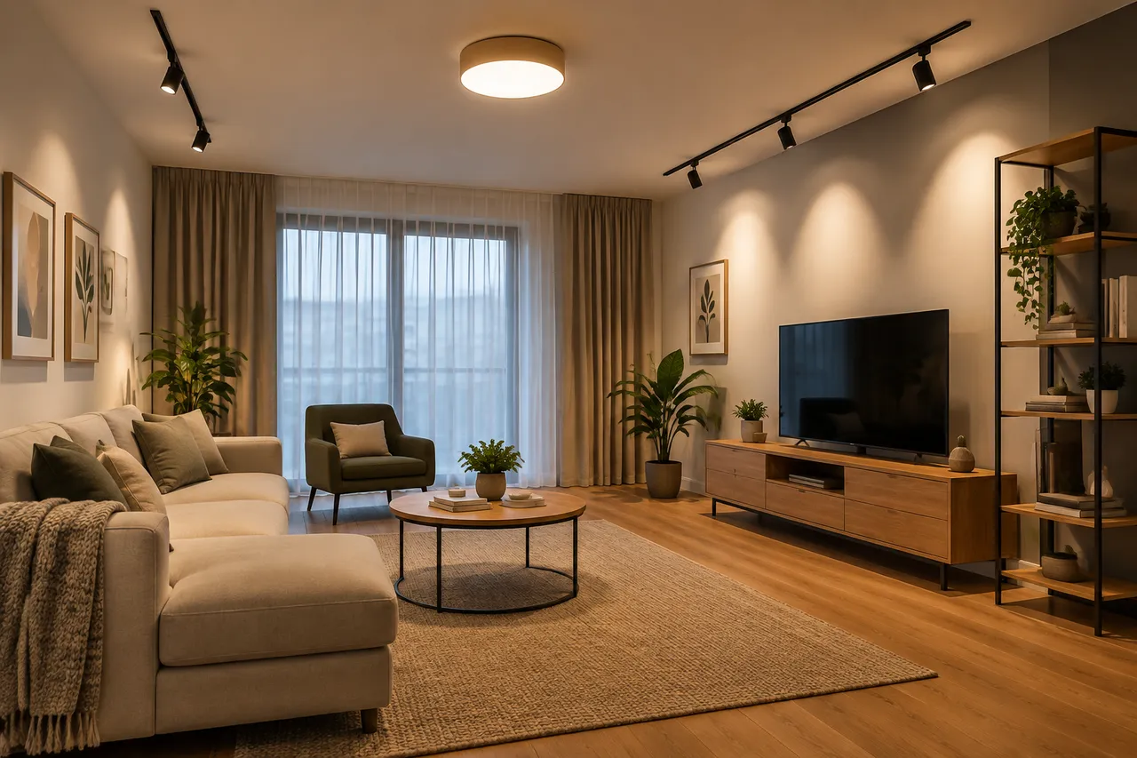 lumină generală uniformă pentru un living confortabil